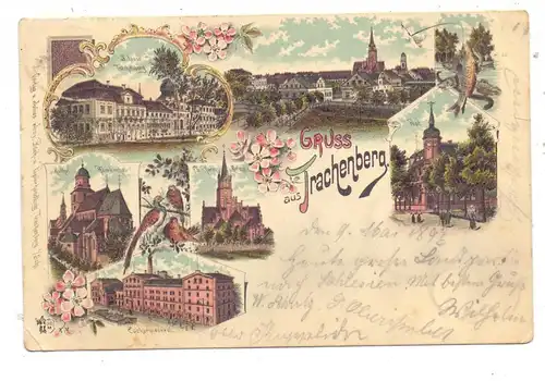 NIEDER-SCHLESIEN - TRACHENBERG / ZMIGROD,(Trebnitz), Lithographie 1897, Zuckersiederei, Post, Schloss, Kirchen, Angeln