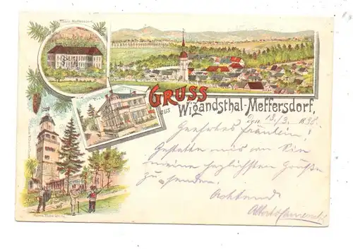 NIEDER-SCHLESIEN - MARKLISSA - WIGANDSTHAL-MEFFERSDORF / LESNA, Lithographie 1898, Post, Schloss, Dorf
