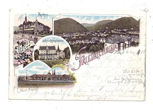 0-5804 FRIEDRICHRODA, Lithographie, Neuer Bahnhof, Kurhaus, Schloss Reinhardsbrunn, Gesamtansicht