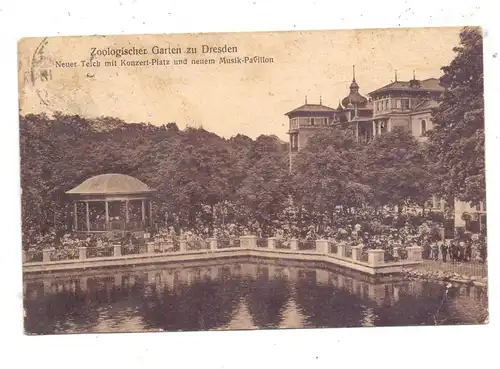 0-8000 DRESDEN , Zoologischer Garten, 1923, Neuer Teich mit Konzert-Platz und neuem Musik-Pavillon. Eckknick