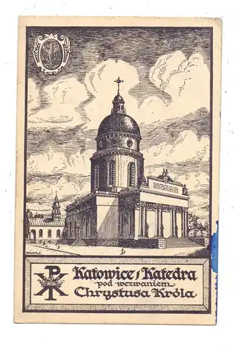 OBER-SCHLESIEN - KATTOWITZ / KATOWICE, Kathedrale / Katedra, Künstler-Karte, Tintenfleck, 1933