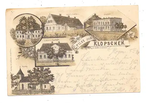 NIEDER - SCHLESIEN - KLOPSCHEN / KLOBUCZYN, Lithographie 1899, Bahnhof, Gasthaus, Geschäft...