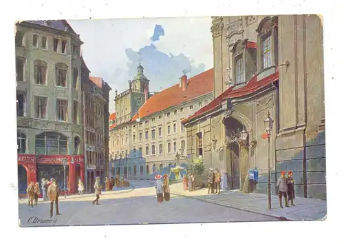NIEDER - SCHLESIEN - BRESLAU / WROCLAW, Universität, Blick vom Fechtsaal, Künstler-Karte U.Denner
