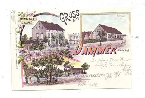 OBER - SCHLESIEN - DAMMER bei OELS, Lithographie 1899, Winkler's Gasthof, Schule