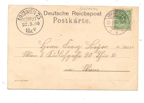 OBER-SCHLESIEN - KREUZENORT / KRZYZANOWICE, Lithographie 1900, Bahnhof, Post, Schloß, Parkeingang