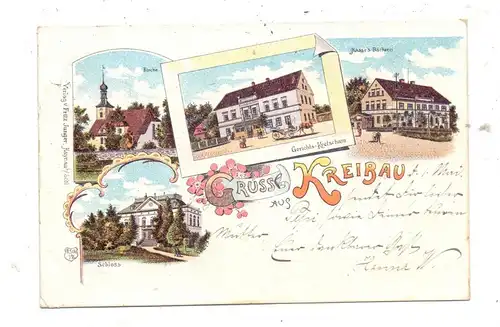 NIEDER - SCHLESIEN - KREIBAU / KRZYWA, Kreis Goldberg, Lithographie 1900, Gericht, Bäckerei, Schloß, Kirche
