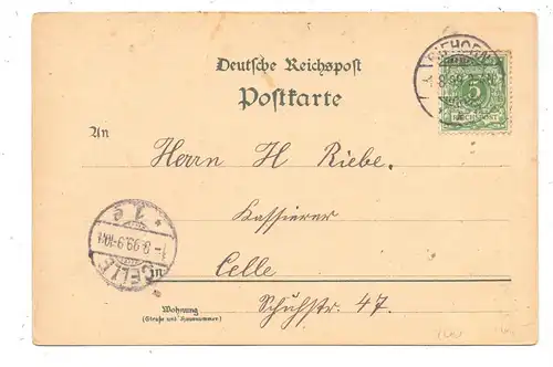 OBER - SCHLESIEN - MYSLOWITZ / MYSLOWICE, Lithographie 1899, Drei-Kaiser-Ecke, Sparkasse, Rathaus, Kaiserl. Postamt..