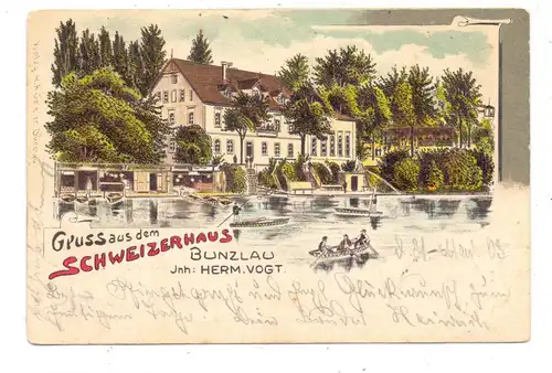 NIEDER - SCHLESIEN - BUNZLAU / BOLESLAWIEC, Lithographie, Gruss aus dem Schweizerhaus