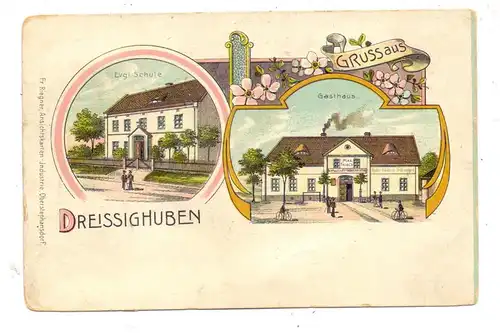 NIEDER - SCHLESIEN - DREISSIGHUBEN / DZIERZONOW, Lithographie, Gasthaus zur Friedenseiche, Evangelische Schule