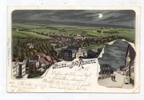 NIEDER - SCHLESIEN - BAD REINERZ / DUSZNIKI ZDROJ, Mondschein-Lithographie 1900, Eckknick