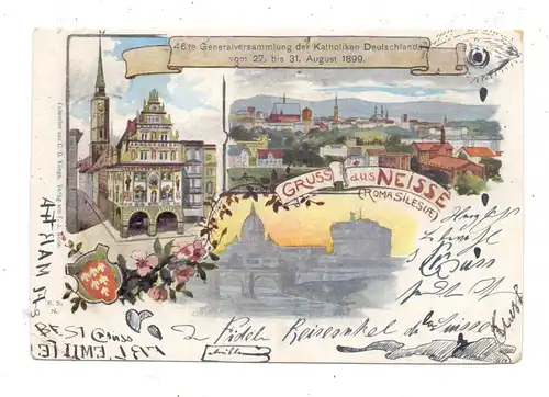 OBER-SCHLESIEN - NEISSE / NYSA, Lithographie, 46te Generalversammlung der Katholiken Deutschlands 1899, Druckstelle