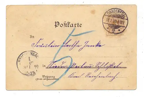 NIEDER-SCHLESIEN - OBER-PEILAU / PILAWA GORNA, Lithographie 1899, Gasthof zum Norddeutschen Hof, Bahnhof, Kirche