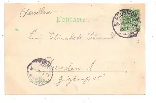 OBER-SCHLESIEN - LEOBSCHÜTZ/GLUBCZYCE, (Oppeln) Lithographie 1896, Waldschänke, Offiziers-Casino, Rathaus, Kirchen
