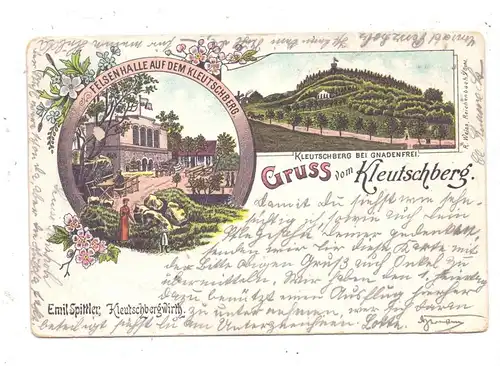 NIEDER-SCHLESIEN - GNADENFREI / PILAWA GORNA, Gruss vom Kleutschberg, Lithographie 1899, Druckstellen