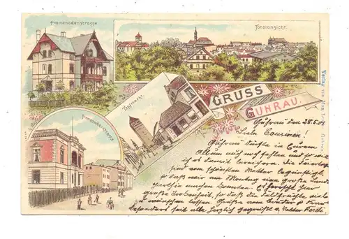 NIEDER-SCHLESIEN - GUHRAU / GORA, Lithographie 1901, Promenadenstrasse, Topfmarkt, Totalansicht