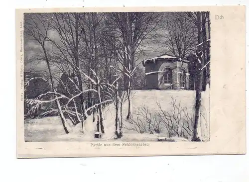 6302 LICH, Partie aus dem Schloßgarten im Schnee, ca. 1905