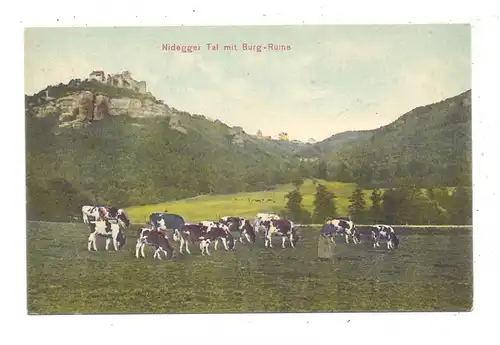 5168 NIDEGGEN, Tal mit Burg Ruine, Kuhherde, 1907