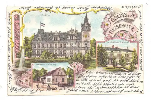 OBER-SCHLESIEN - REISEWITZ / OTMUCHOW, Lithographie, Gasthaus A. Herzog, Schloss, Herrschaftliche Gärtnerei