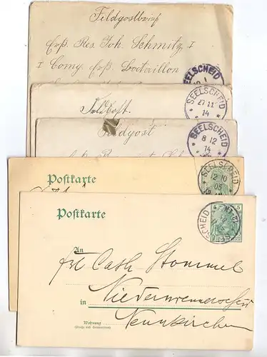 5206 NEUNKIRCHEN - SEELSCHEID, Seelscheid Postgeschichte, 5 Belege 1905 - 1915