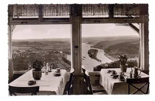 5330 KÖNIGSWINTER, Hotel Restaurant auf dem Drachenfels, Blick ins Rheintal, 50er Jahre