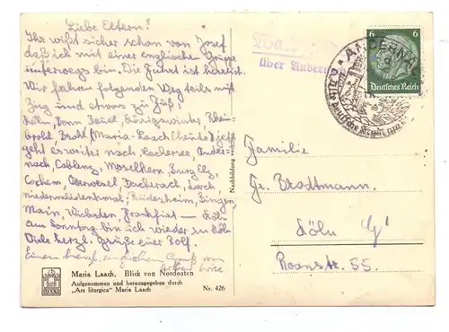 5471 GLEES - MARIA LAACH, Blick über den See, Landpost-Stempel "Landfrieden über Andernach", 1938