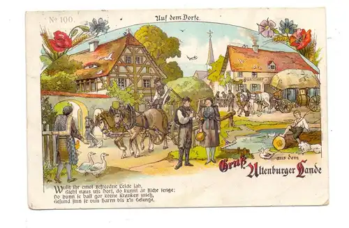 0-7410 ALTENBURG, Lithographie, Gruss aus dem Alteburger Land, Auf dem Dorfe, Heuwagen, Nr.100