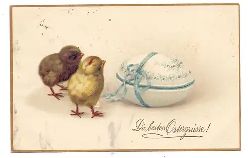 OSTERN - 2 Küken vor geschmückten Ei, 1918