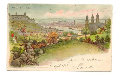 8700 WÜRZBURG, Lithographie, 1900, Stadtpanorama, Verlag: Scheiner