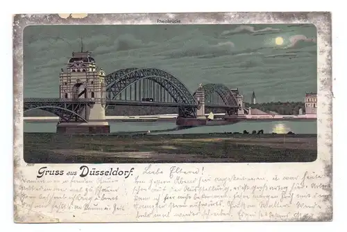 4000 DÜSSELDORF, Gruss aus... Litho,1902, Rheinbrücke, kl. Knick