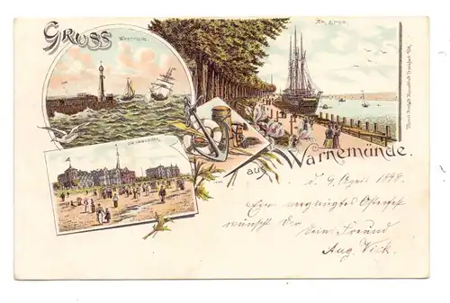 0-2500 ROSTOCK - WARNEMÜNDE, Lithographie 1898, Am Strom, Westmole, die neuen Villen