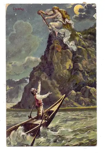 5423 LORELEY, Loreley mit Harfe, Künstler-Karte, 1910