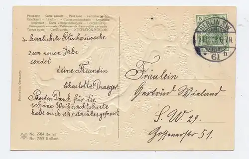 NEUJAHR - JAHRESZAHL, 1909, geprägt / embossed, relief, kl. Nadelloch, small pinhole