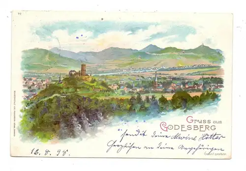 5300 BONN - BAD GODESBERG, Lithographie 1898, Gruss aus..., kl. Druckstelle