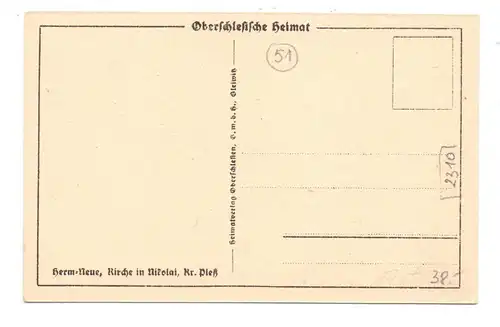 OBER - SCHLESIEN - NICOLAI / NIKOLAI - MIKOLOW, Kreis Pless, Kirche in Nicolai, Künstler-Karte Hermann Neue