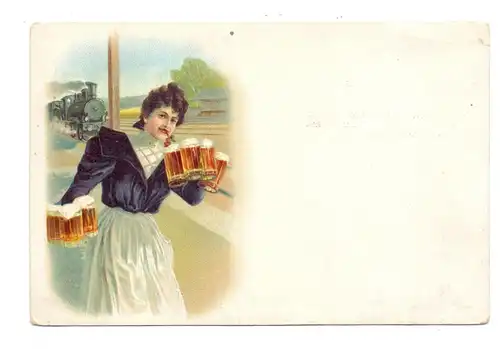 CZ 11000 PRAHA / PRAG, Werbe-Karte für Gaststätte "U JEZISKA", Lithographie, Bier, Eisenbahn