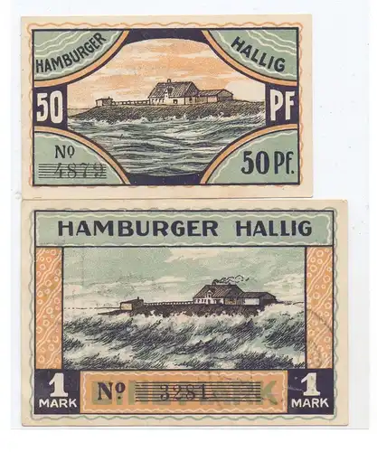 2257 REUSSENKÖGE _ HALLIG HAMBURG, NOTGELD  50 Pfg. & 1 Mark