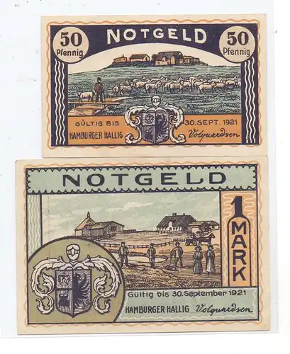 2257 REUSSENKÖGE _ HALLIG HAMBURG, NOTGELD  50 Pfg. & 1 Mark