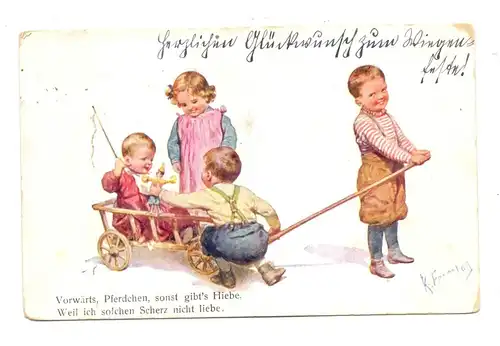 KINDER - Künstler-Karte Karl Feiertag, spielende Kinder, 1911