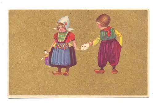 KINDER - Künstler-Karte, Kinder in Trachten, Golddruck, Verlag: Anna & Gasparini