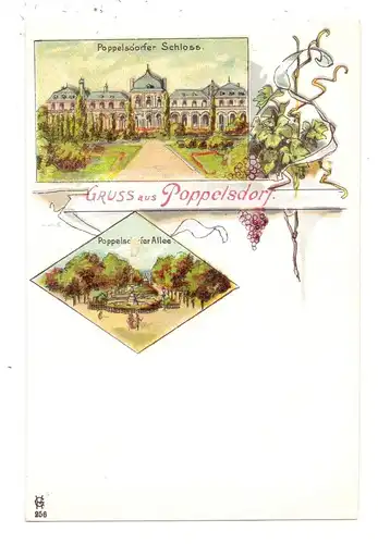 5300 BONN - POPPELSDORF, Lithographie, Poppelsdorfer Allee, Poppelsdorfer Schloß, ca. 1900, kl. Oberflächenmangel