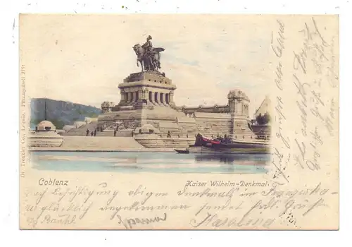 5400 KOBLENZ, Kaiserdenkmal, Deutsches Eck, Binnenschiff, 1899