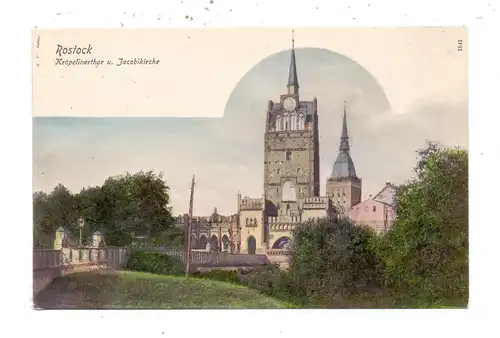 0-2500 ROSTOCK, Kröpelinerthor & Jacobikirche, ca. 1905, COLOR