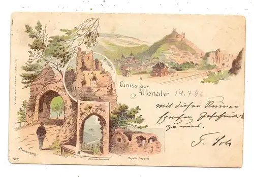 5486 ALTENAHR, Lithographie, Ruine, Bahnhof, 1896