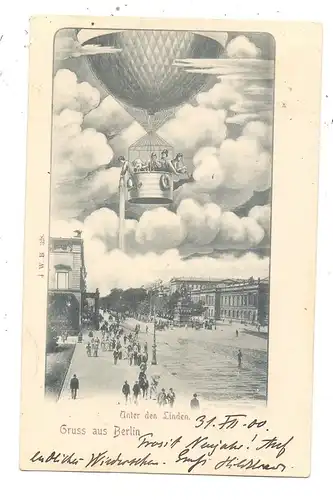 1000 BERLIN, Unter den Linden, Ballonfahrer / Photograph, 1900/1901