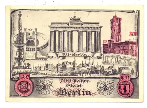 1000 BERLIN - SCHÖNEBERG, Rathaus mit NS-Beflaggung, 700 Jahre Berlin, 1937, Sonderstempel Fahrbares Postamt