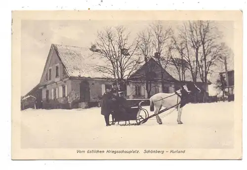 LATVIJA / LETTLAND - SCHÖNBERG / SKAISTKALNE, 1. Weltkrieg, Bauernhof und Pferdeschlitten, 1917, deutsche Feldpost