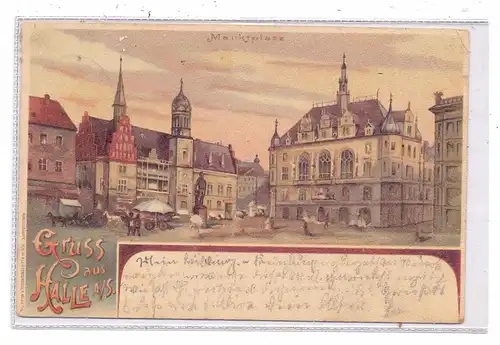 0-4000 HALLE / Saale, Marktplatz, Lithographie 1898