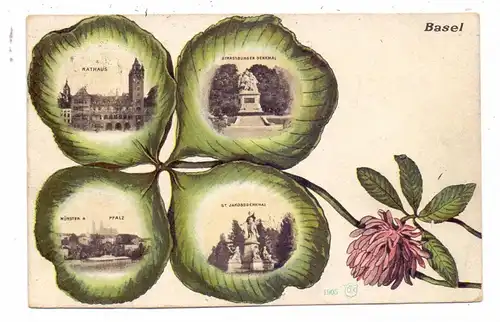 CH 4000 BASEL BS, Kleeblatt-Litho, Anschrift und Text entfernt