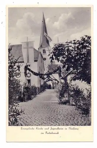 5509 THALFANG, Ev. Kirche & Jugendheim im Festschmuck, Landpoststempel "Dhronecken über Hermeskeil", 1934