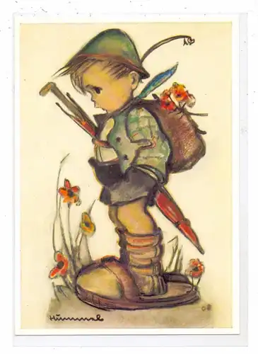 KÜNSTLER / ARTIST - HUMMEL, Wanderbursche mit Regenschirm, Müller - München, # 14838